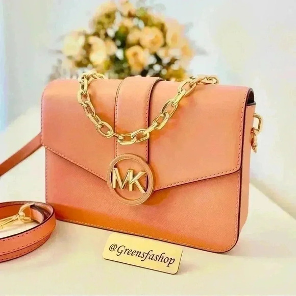 Michael Kors Carmen Medium Monogram Flap Crossbody leather sherbert - Picture 2 of 11